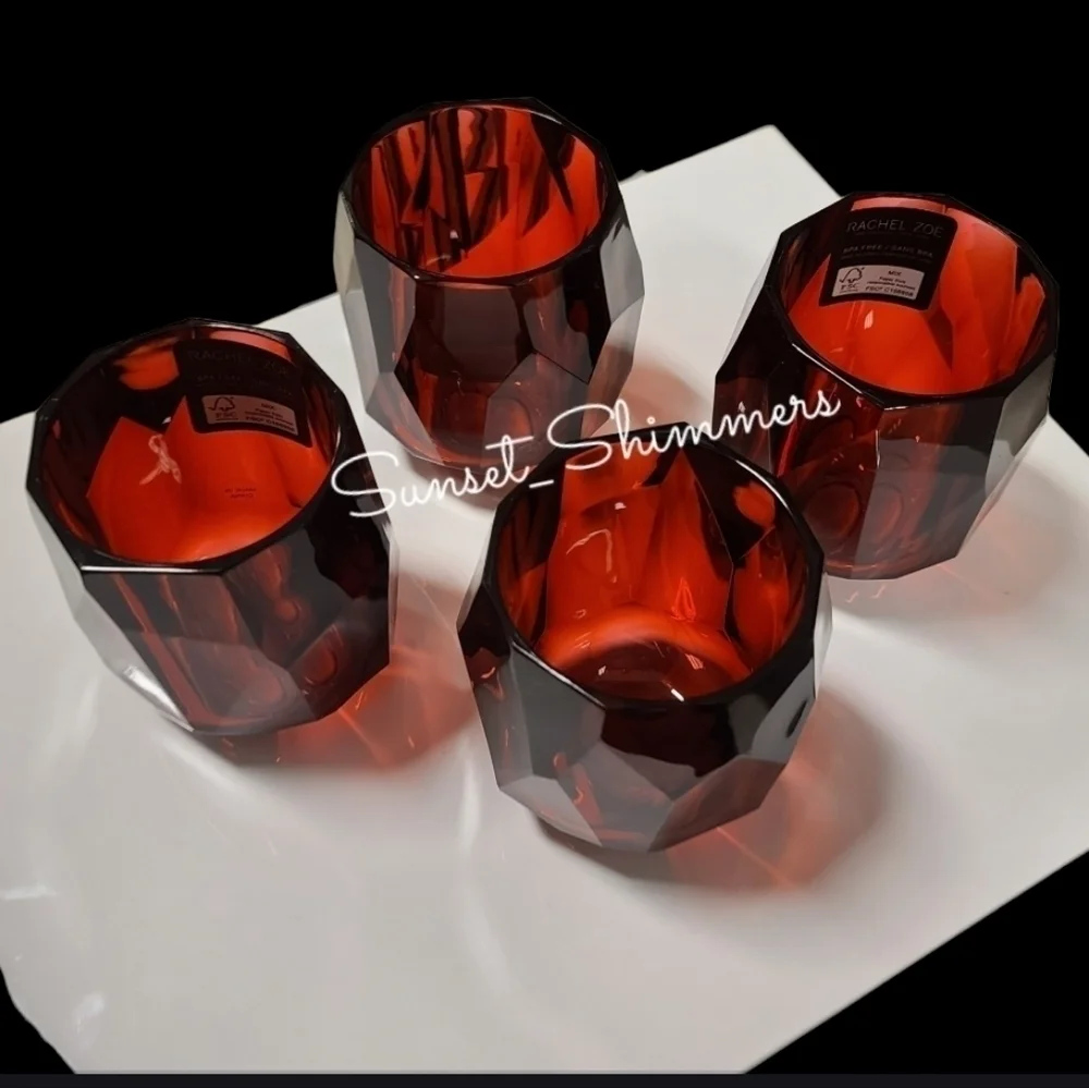 4pc RACHEL ZOE Red Valentines Day ACRYLIC CRYSTAL TUMBLER Drink GLASS SET NEW